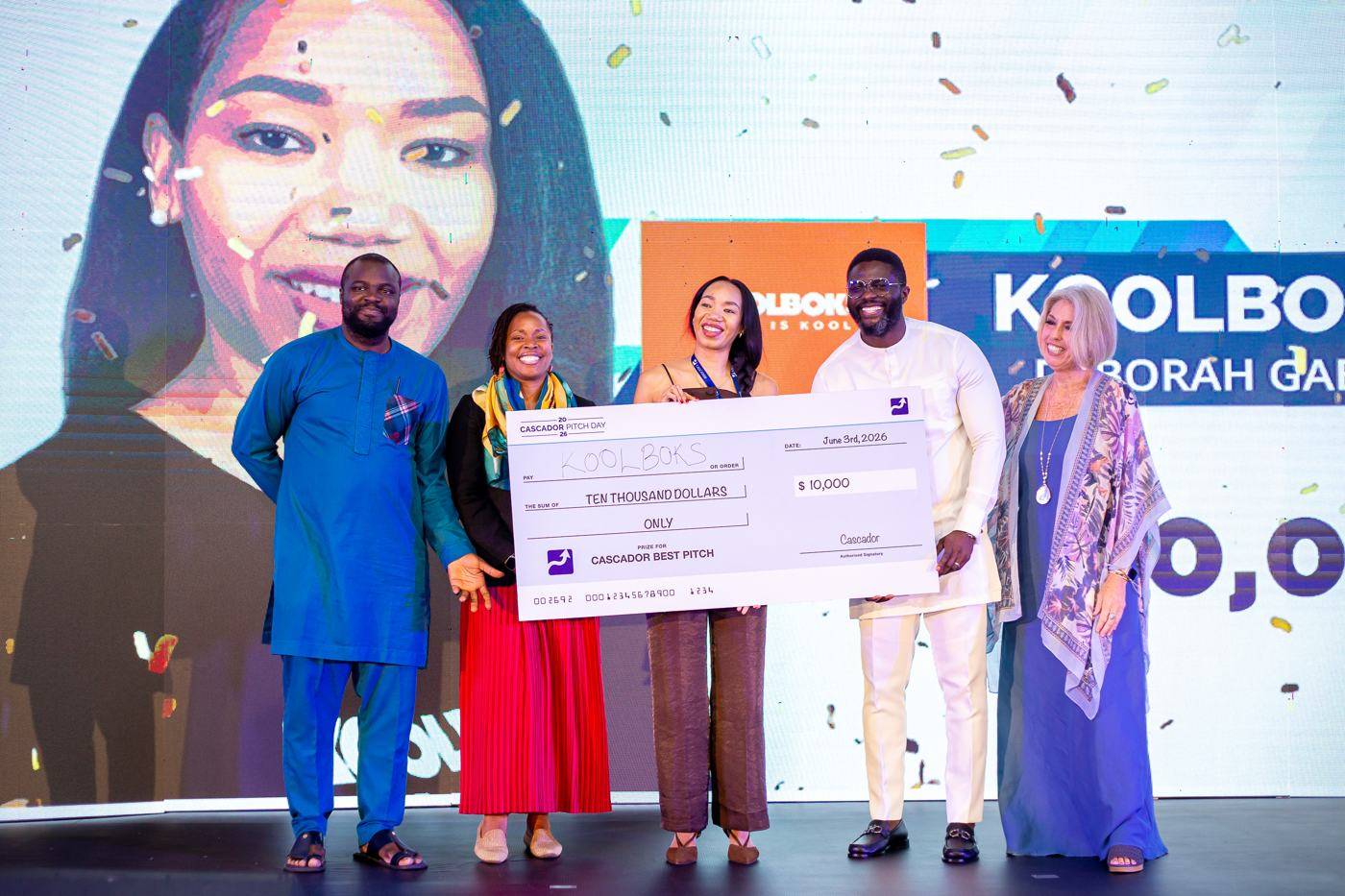 Deborah Gael of Koolboks announced on stage