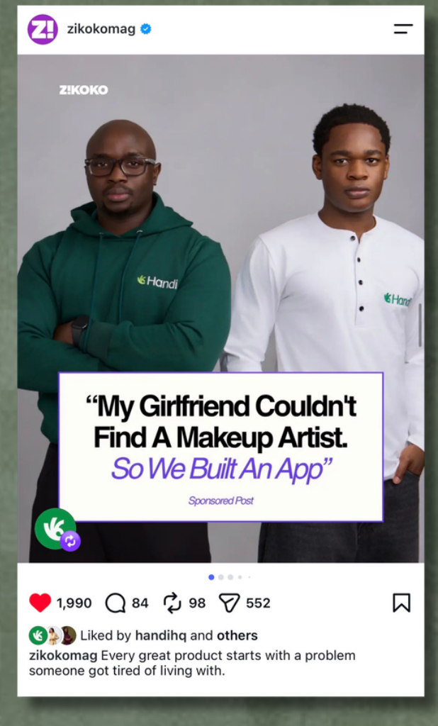 Zikoko feature on Handi: My Girlfriend Couldn't Find A Makeup Artist. So We Built An App.